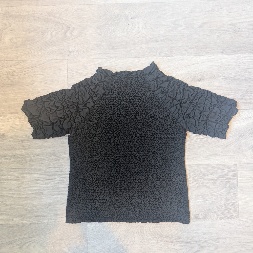 Black Peplum Yoshiki Hishinuma Short Sleeve Crinkle Top
